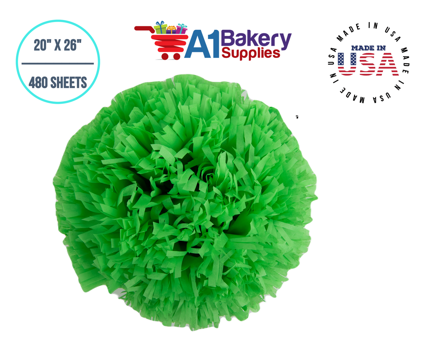 Groovy Green  Tissue Paper Squares, Bulk 480 Sheets, Premium Gift Wrap and Art Supplies for Birthdays, Holidays, or Presents by A1BakerySupplies, Large 20 Inch x 26 Inch