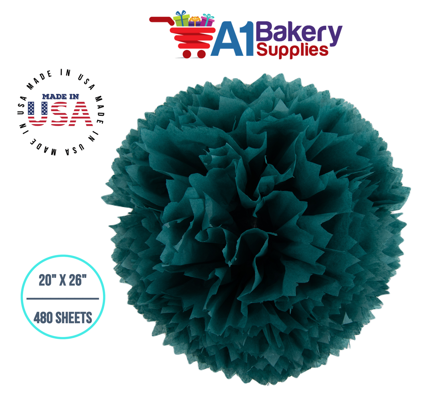 Teal Tissue Paper Squares, Bulk 480 Sheets, Premium Gift Wrap and Art Supplies for Birthdays, Holidays, or Presents by A1BakerySupplies, Large 20 Inch x 26 Inch