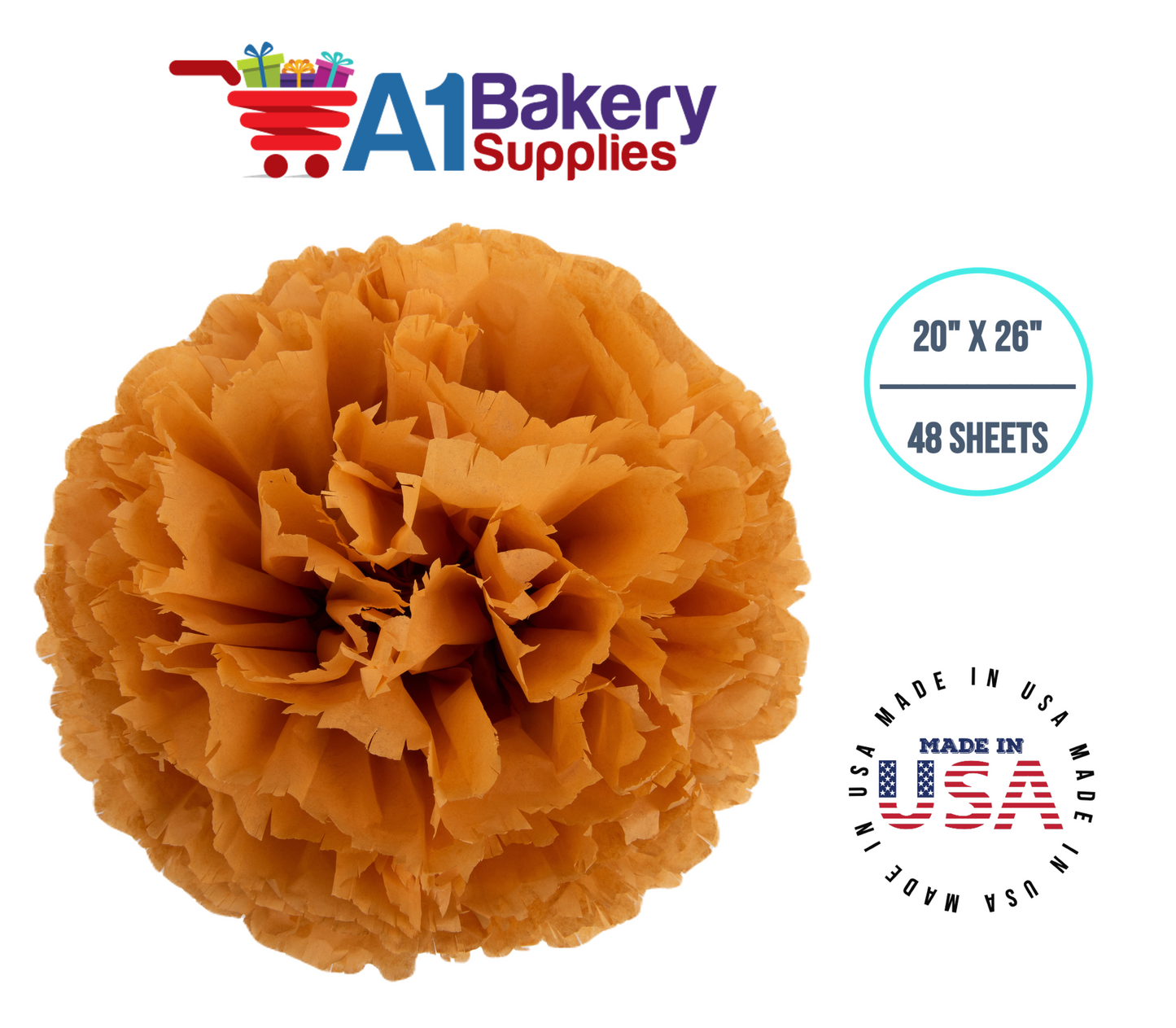 Goldenrod Tissue Paper Squares, Bulk 48 Sheets, Premium Gift Wrap and Art Supplies for Birthdays, Holidays, or Presents by A1BakerySupplies, Medium 20 Inch x 26 Inch