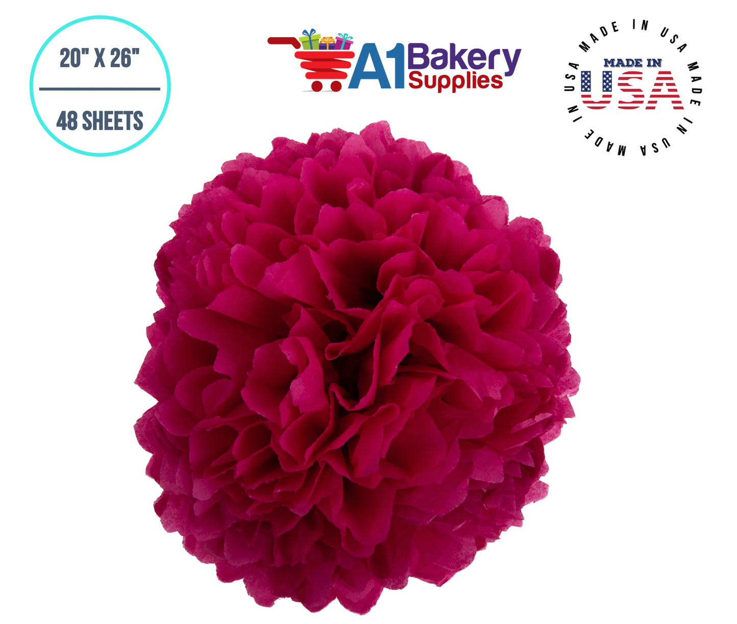 HotPink Tissue Paper Squares, Bulk 48 Sheets, Premium Gift Wrap and Art Supplies for Birthdays, Holidays, or Presents by A1BakerySupplies, Medium 20 Inch x 26 Inch