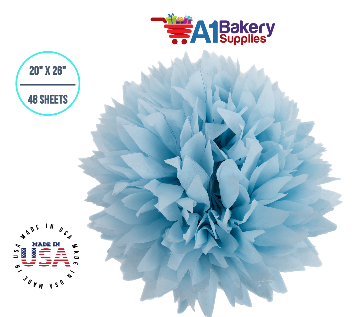 Light Blue Tissue Paper Squares, Bulk 48 Sheets, Premium Gift Wrap and Art Supplies for Birthdays, Holidays, or Presents by A1BakerySupplies, Medium 20 Inch x 26 Inch