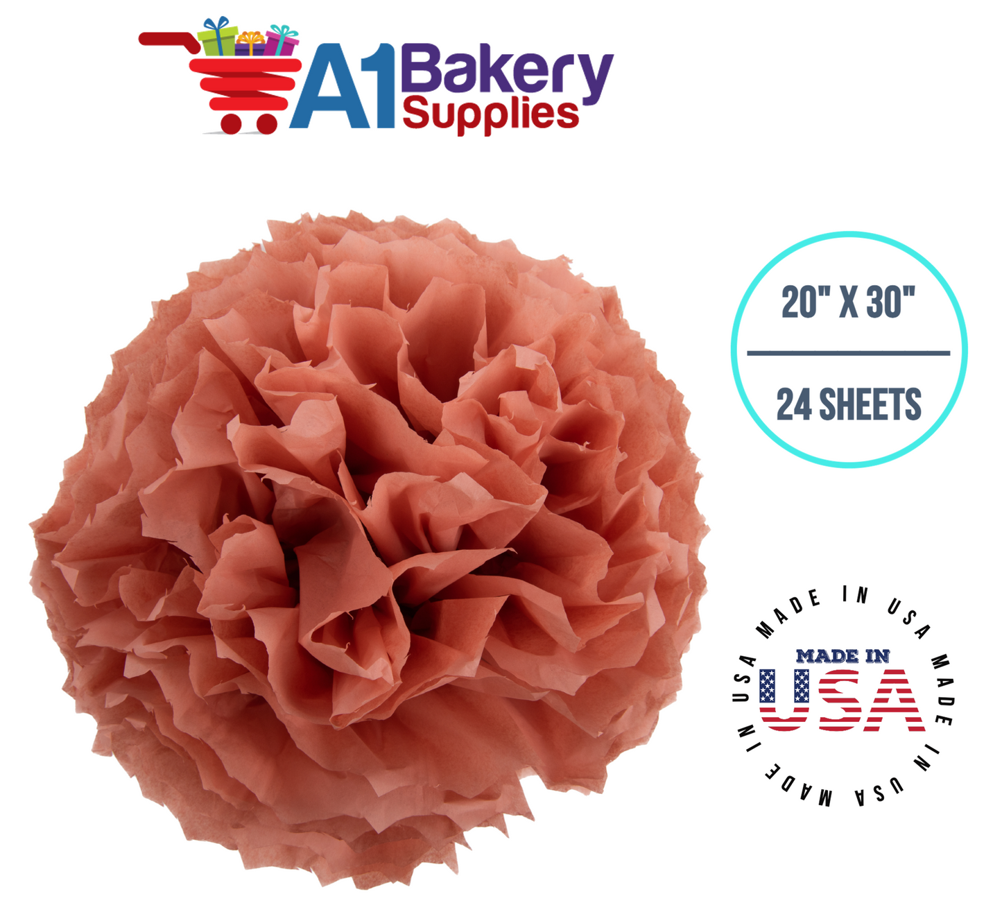 Terra Cotta Tissue Paper Squares Bulk  24 Sheets Premium Gift Wrap and Art Supplies for Birthdays Holidays or Presents by A1 Bakery Supplies Small 20 Inch x 30 Inch