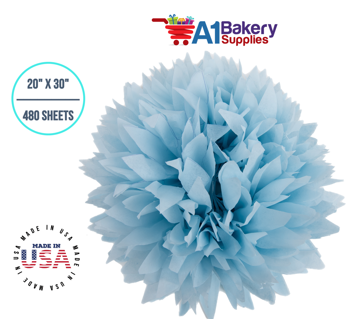 Light Blue Tissue Paper Squares, Bulk 480 Sheets, Premium Gift Wrap and Art Supplies for Birthdays, Holidays, or Presents by A1BakerySupplies, Large 20 Inch x 30 Inch