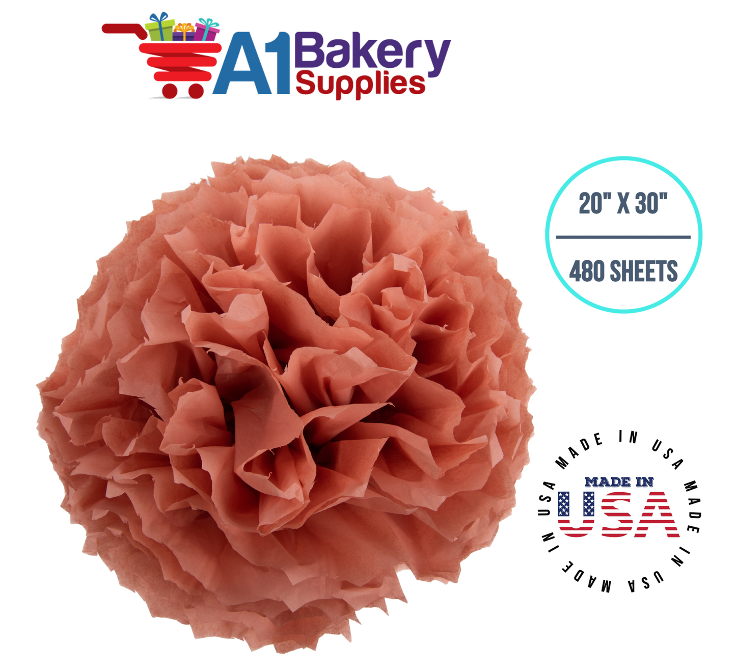 Terra Cotta Tissue Paper Squares Bulk  480 Sheets Premium Gift Wrap and Art Supplies for Birthdays Holidays or Presents by A1 Bakery Supplies Large 20 Inch x 30 Inch