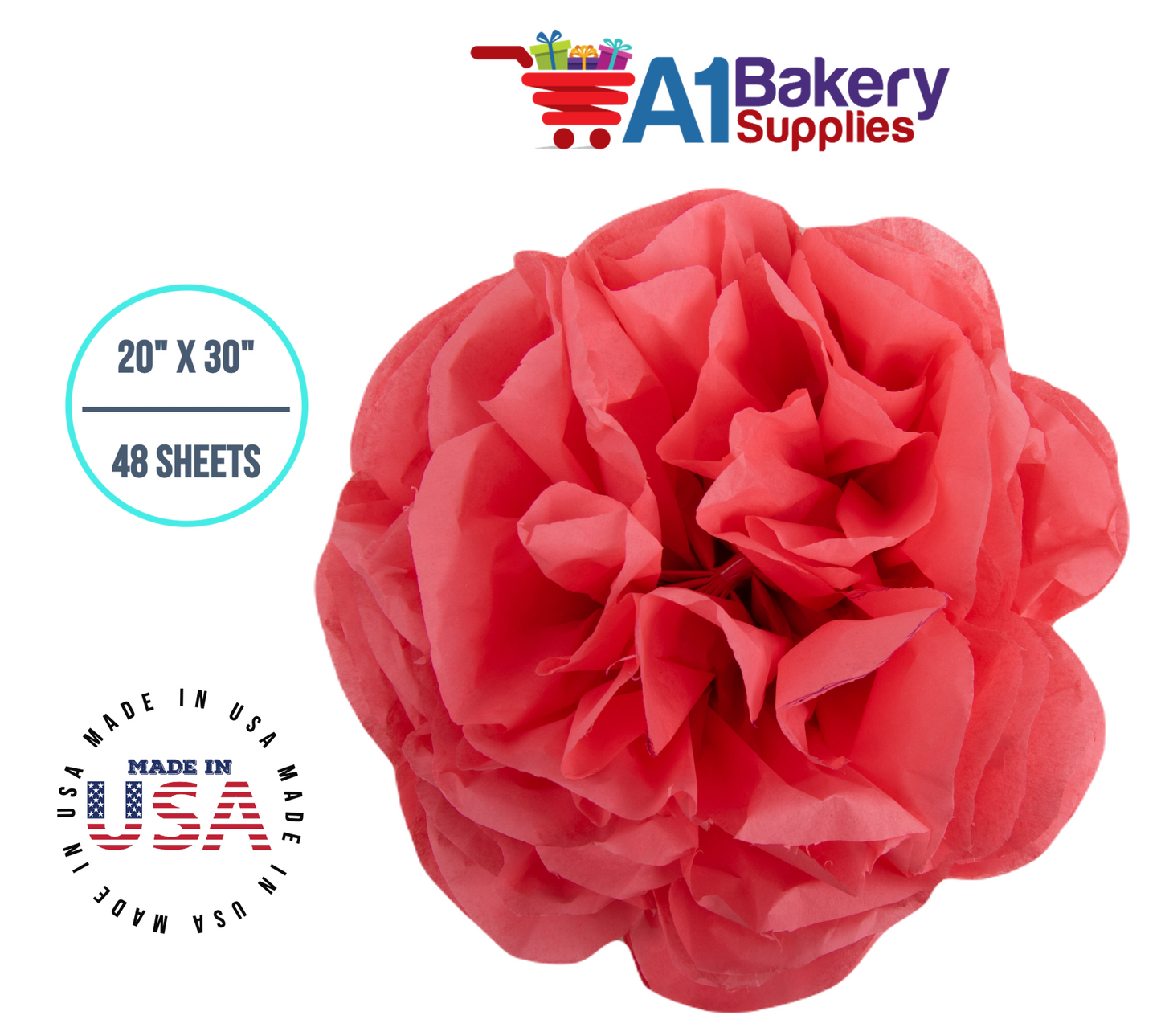 Coral Rose Color Gift Wrap Tissue Paper 20 Inch x 30 Inch  - 48 Sheets Pack