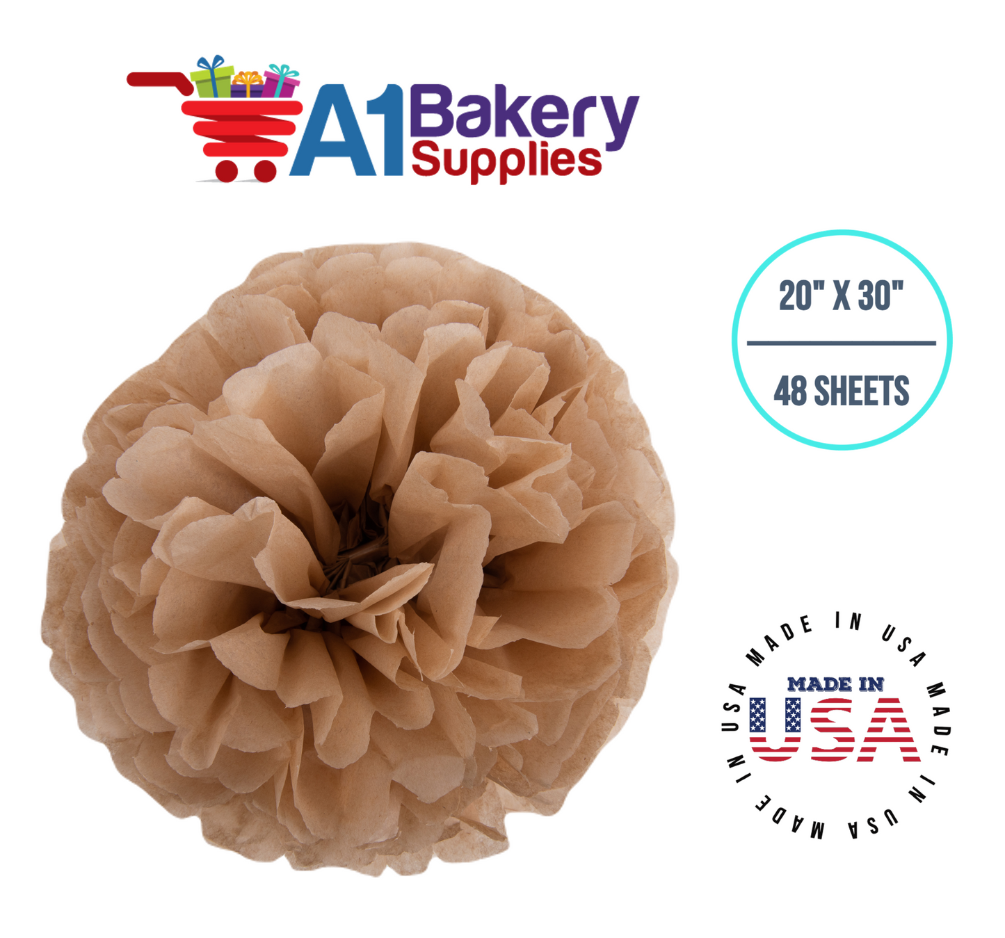 Desert Tan  Tissue Paper Squares, Bulk 48 Sheets, Premium Gift Wrap and Art Supplies for Birthdays, Holidays, or Presents by A1BakerySupplies, Medium 20 Inch x 30 Inch