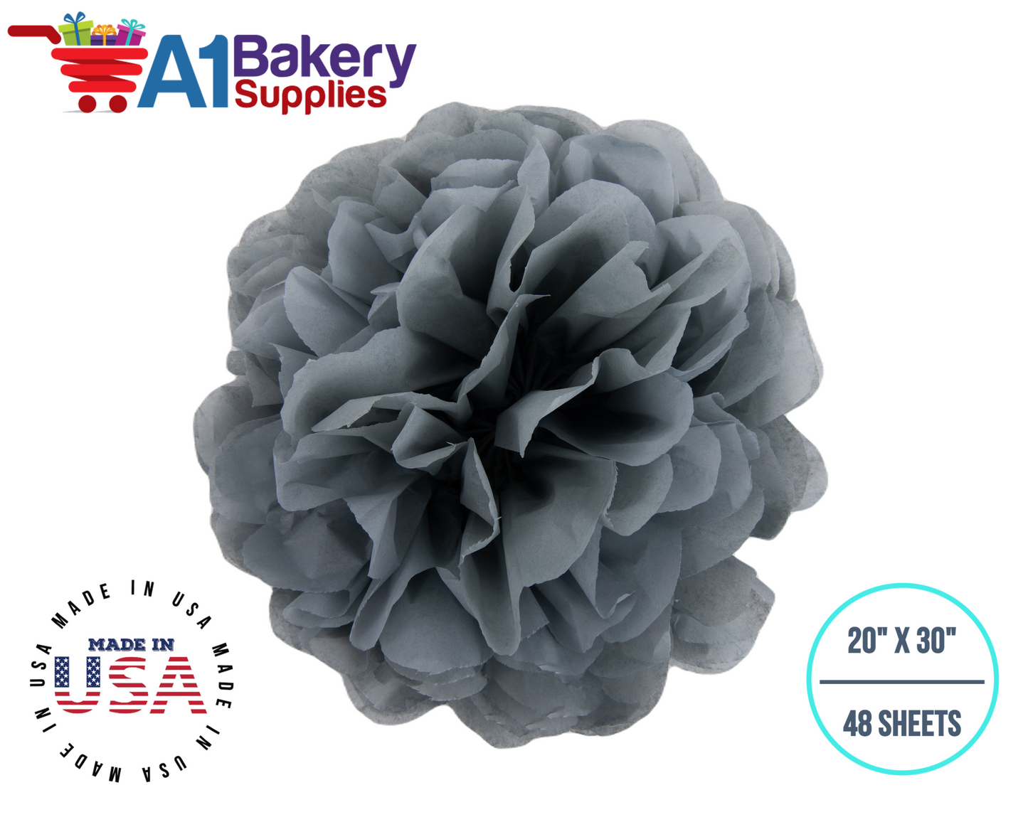 Gray Tissue Paper Squares, Bulk 48 Sheets, Premium Gift Wrap and Art Supplies for Birthdays, Holidays, or Presents by A1BakerySupplies, Medium 20 Inch x 30 Inch