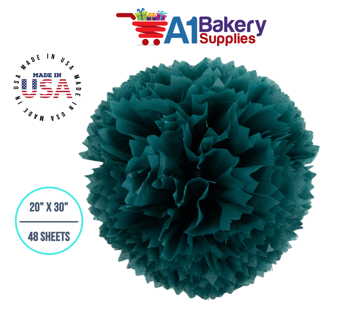 Teal Tissue Paper Squares, Bulk 48 Sheets, Premium Gift Wrap and Art Supplies for Birthdays, Holidays, or Presents by A1BakerySupplies, Medium  20 Inch x 30 Inch