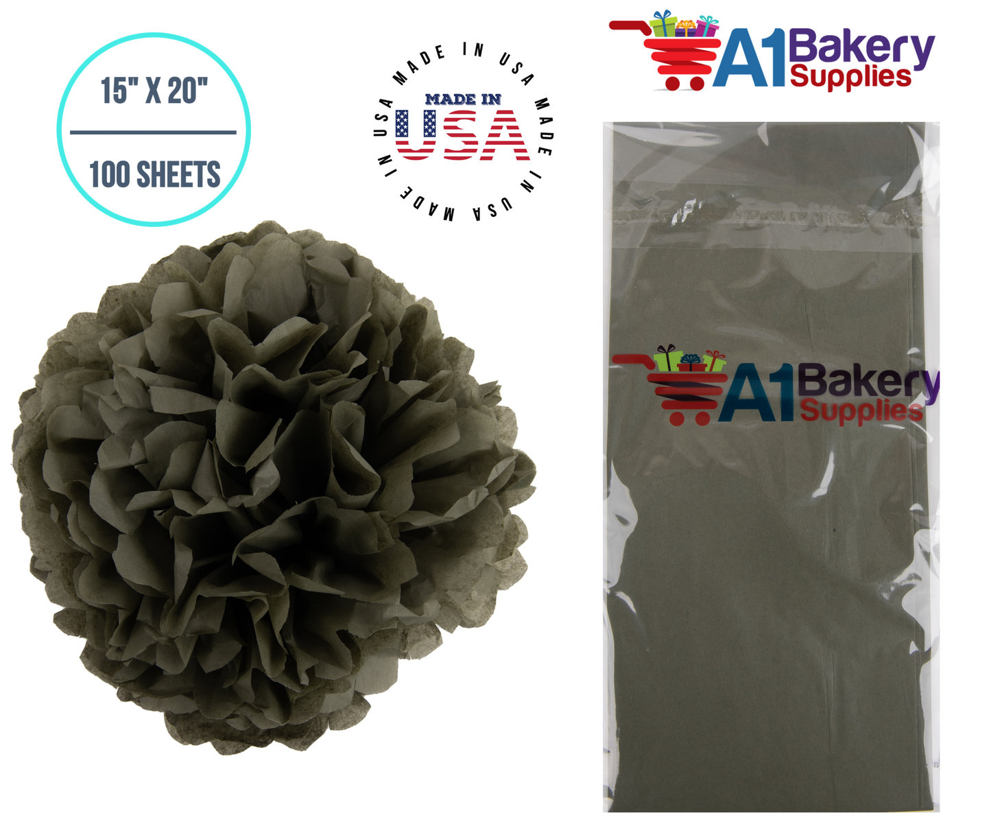 Tapestry Green Tissue Paper Squares, Bulk 100 Sheets, Premium Gift Wrap and Art Supplies for Birthdays, Holidays, or Presents by A1BakerySupplies, Medium 15 Inch x 20 Inch