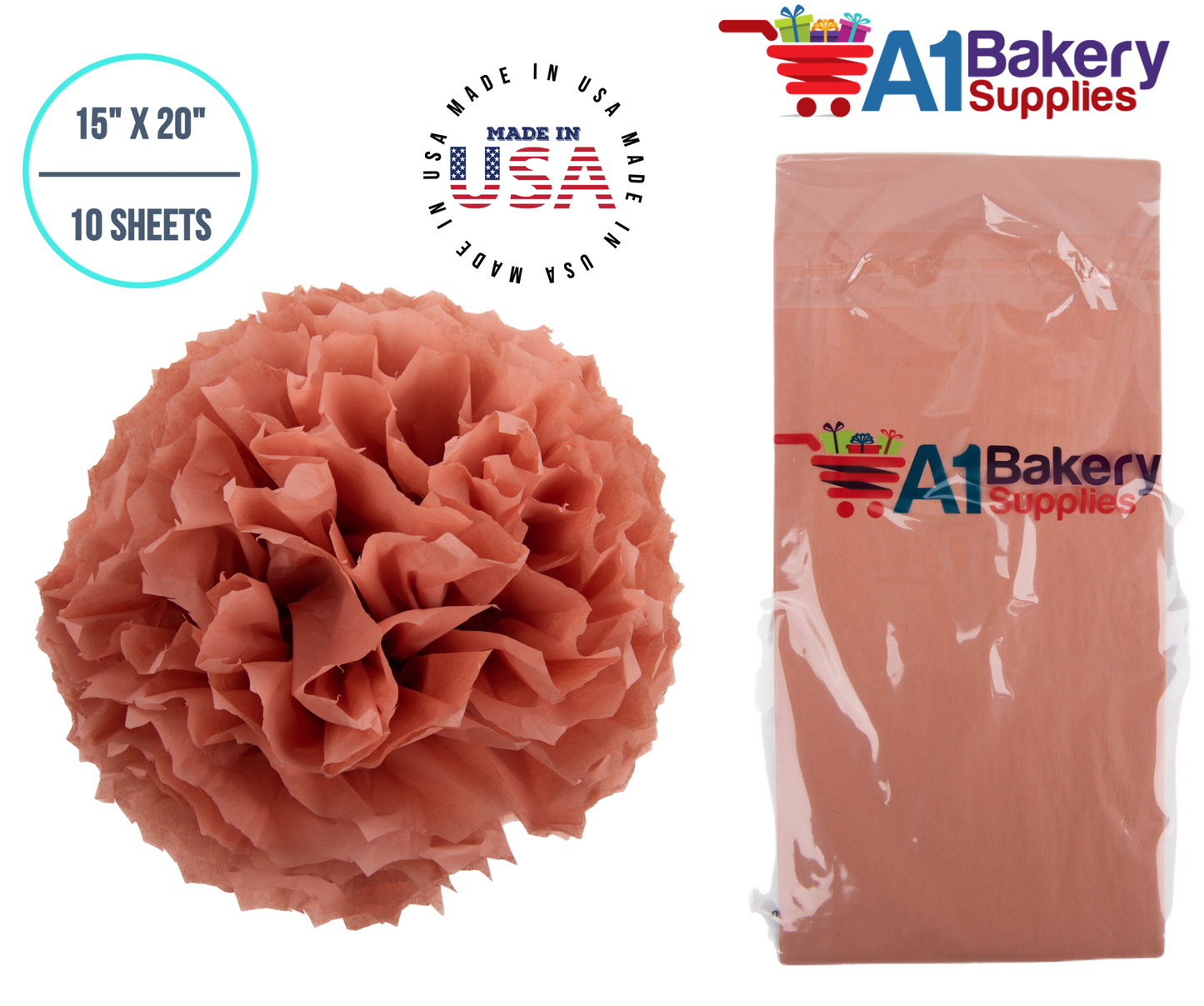 Terra Cotta Tissue Paper Squares Bulk 10 Sheets Premium Gift Wrap and Art Supplies for Birthdays Holidays or Presents by A1 Bakery Supplies Small 15 Inch x 20 Inch