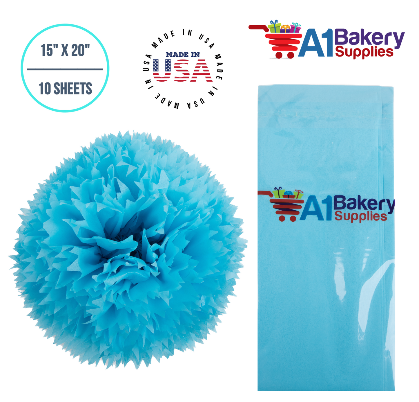 Oxford Blue Tissue Paper Squares, Bulk 10 Sheets, Premium Gift Wrap and Art Supplies for Birthdays, Holidays, or Presents by A1BakerySupplies, Small 15 Inch x 20 Inch