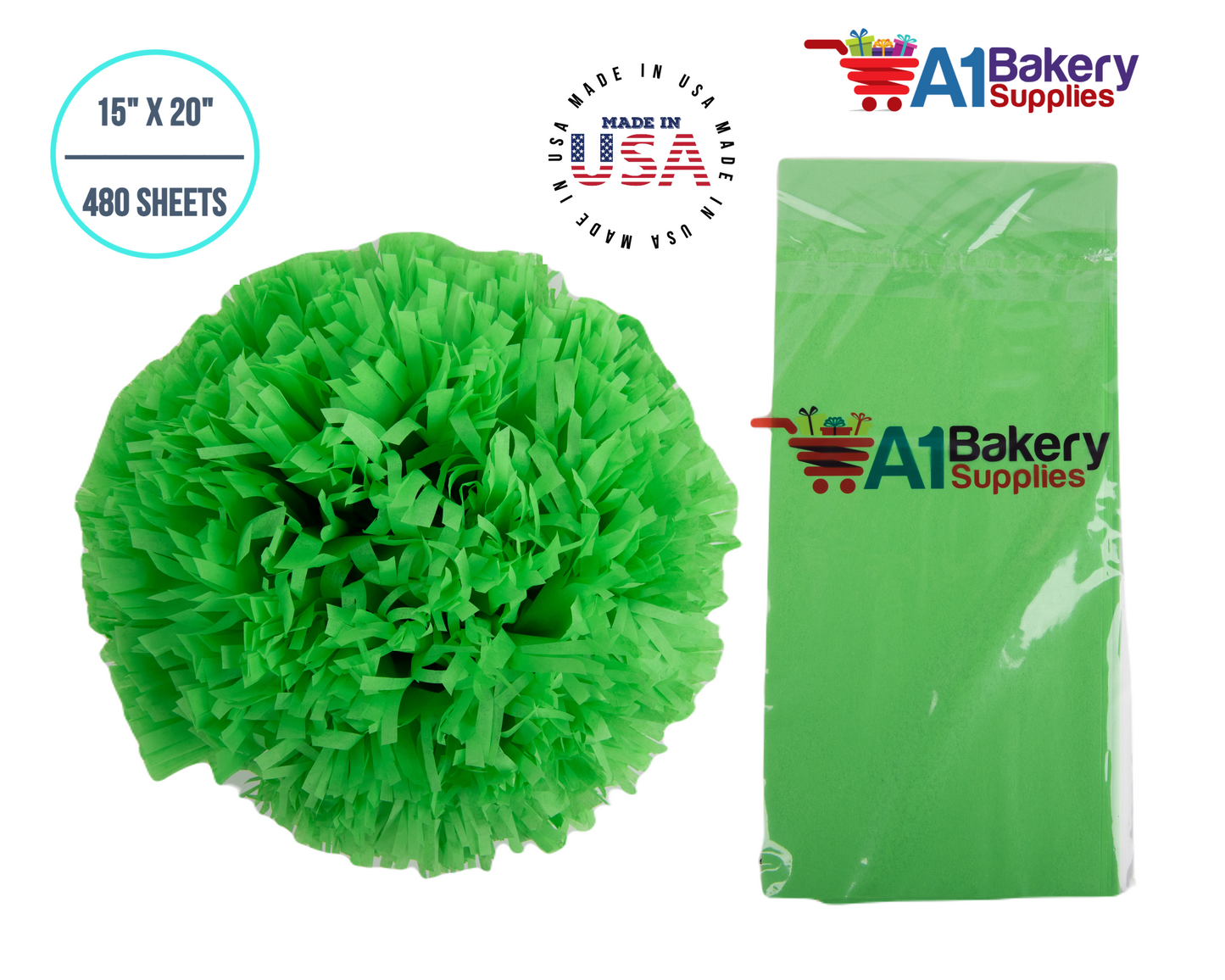 Groovy Green  Tissue Paper Squares, Bulk 480 Sheets, Premium Gift Wrap and Art Supplies for Birthdays, Holidays, or Presents by A1BakerySupplies, Large 15 Inch x 20 Inch