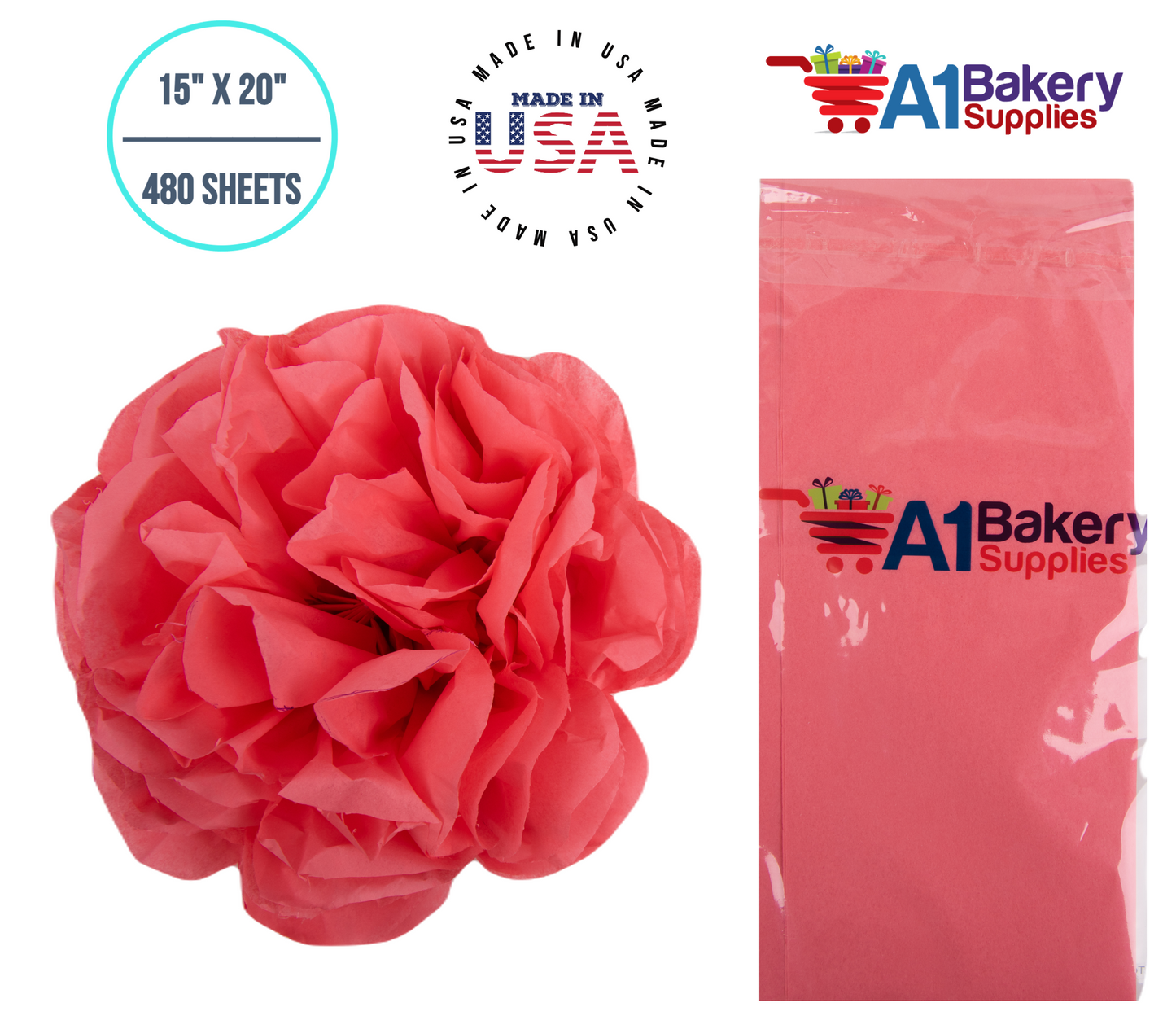 Coral Rose Color Gift Wrap Tissue Paper 15 Inch x 20 Inch  - 480 Sheets Pack