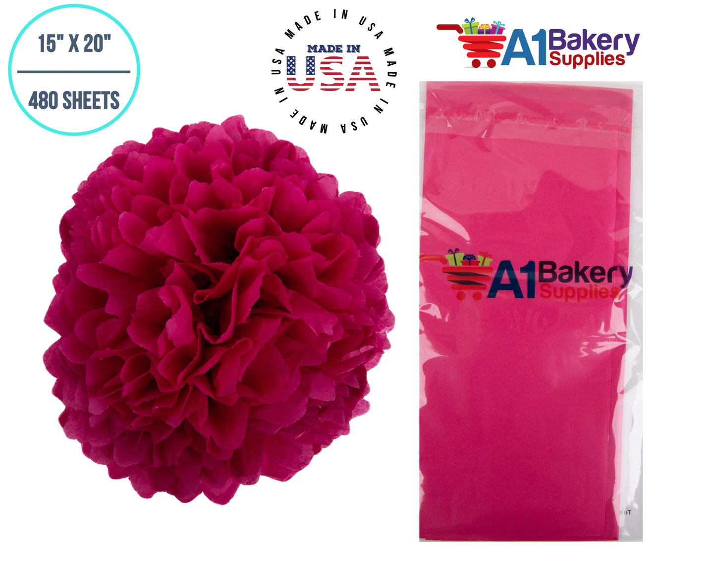 HotPink Tissue Paper Squares, Bulk 480 Sheets, Premium Gift Wrap and Art Supplies for Birthdays, Holidays, or Presents by A1BakerySupplies, Large 15 Inch x 20 Inch