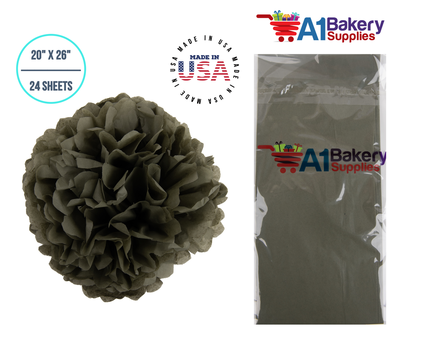 Solid Craft Tissue Paper Squares, Bulk 24 Sheets, Premium Gift Wrap and Art Supplies for Birthdays, Holidays, or Presents by A1BakerySupplies, Small 20 Inch x 26 Inch