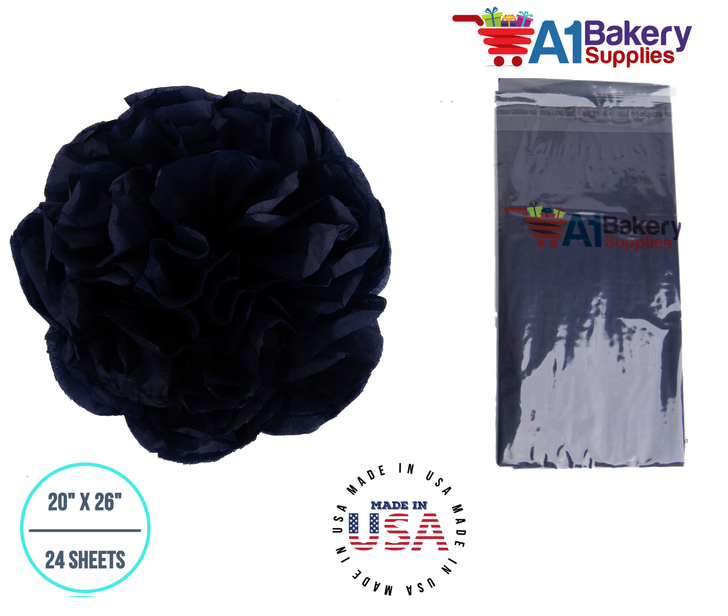 Black Tissue Paper Squares, Bulk 24 Sheets, Premium Gift Wrap and Art Supplies for Birthdays, Holidays, or Presents by A1BakerySupplies, Small 20 Inch x 26 Inch