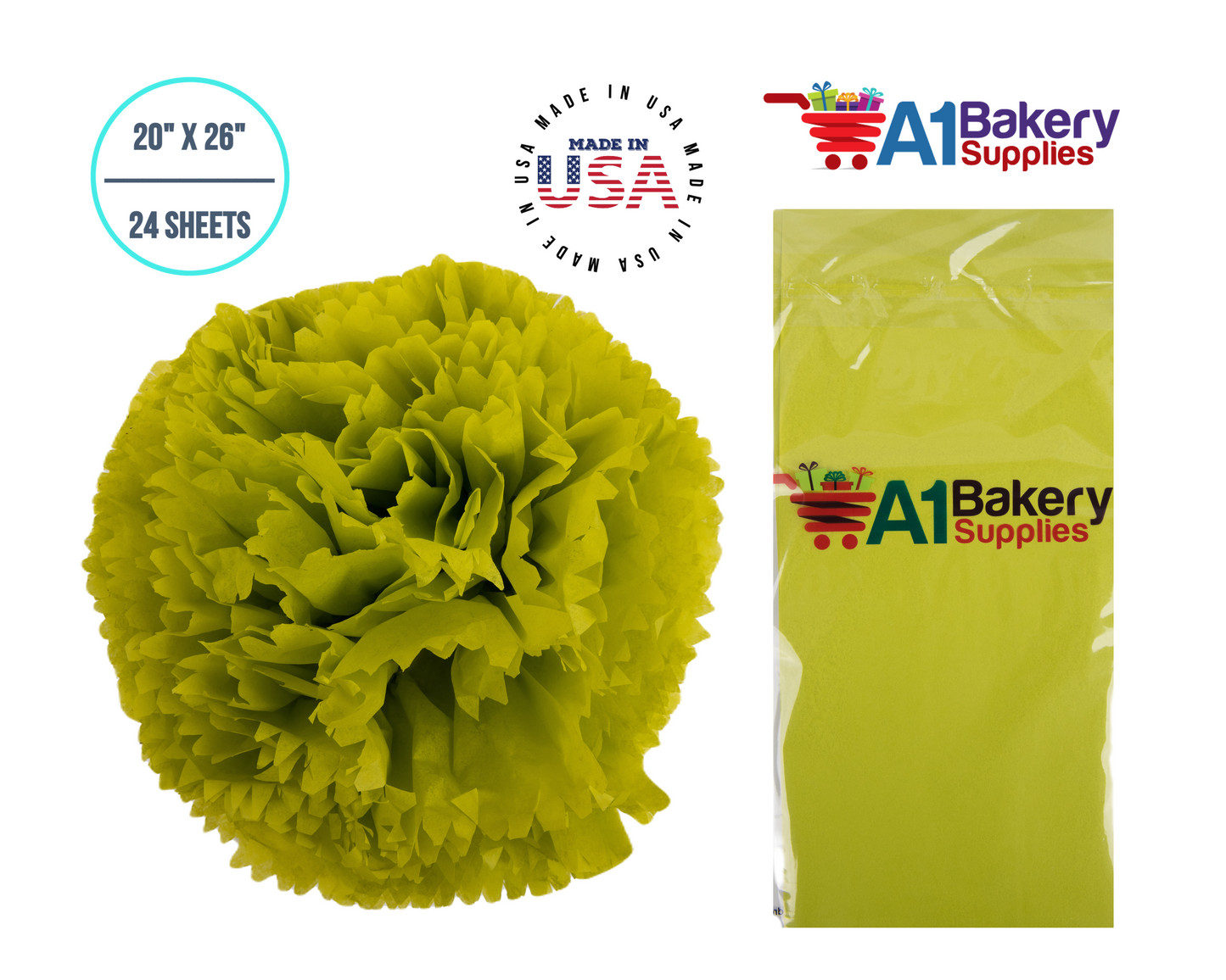 Citrus green Color Tissue Paper 20 Inch x 26 Inch - 24 Sheets