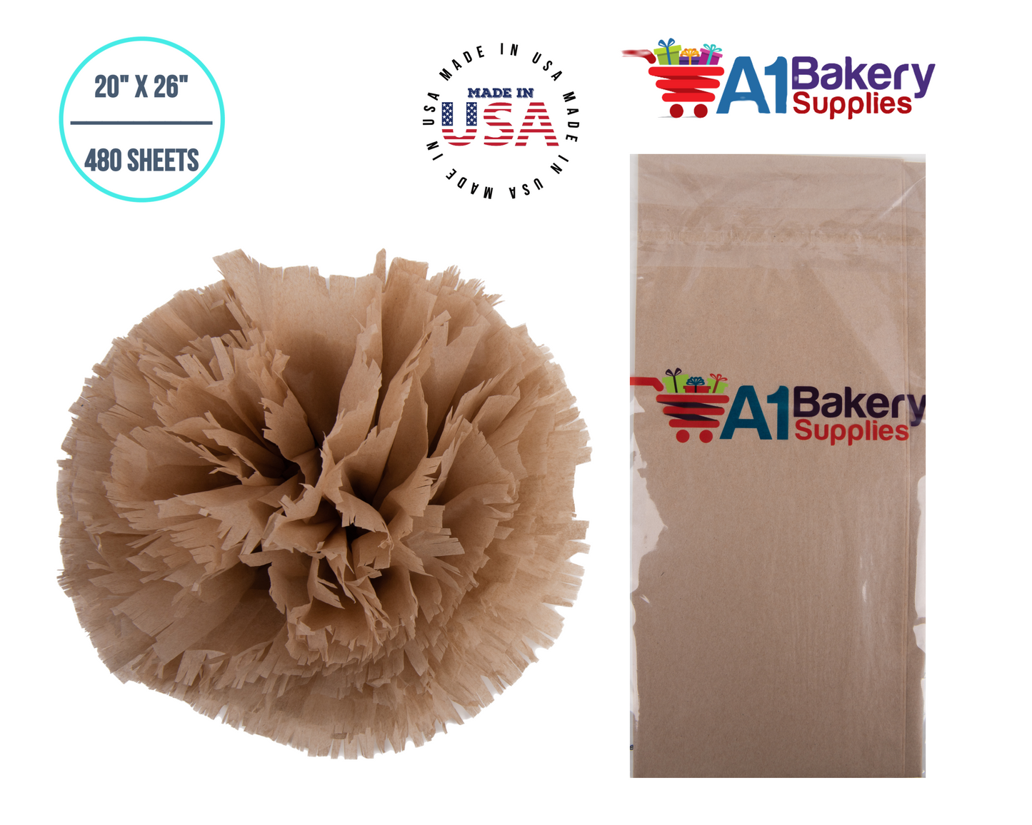 Solid Craft Tissue Paper Squares, Bulk 480 Sheets, Premium Gift Wrap and Art Supplies for Birthdays, Holidays, or Presents by A1BakerySupplies, Large 20 Inch x 26 Inch