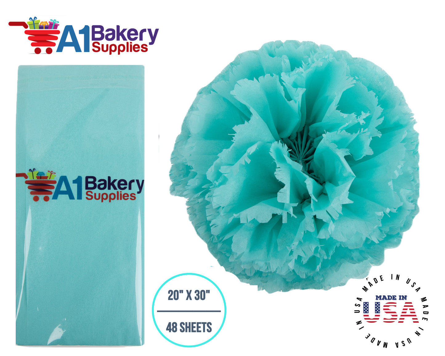 AQUA BLUE Color Gift wrap Tissue Paper 20 Inch x 30 Inch - 48 Sheets