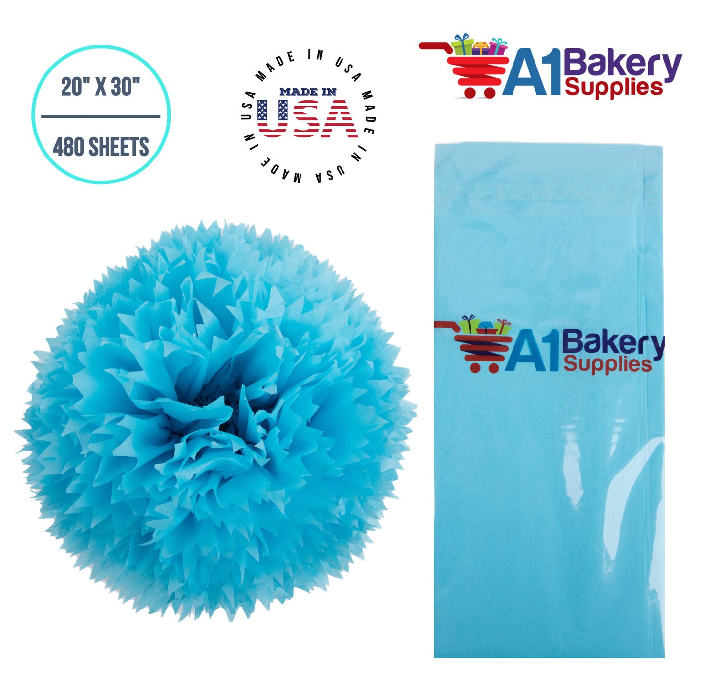 Oxford Blue Tissue Paper Squares, Bulk 480 Sheets, Premium Gift Wrap and Art Supplies for Birthdays, Holidays, or Presents by A1BakerySupplies, Large 20 Inch x 30 Inch