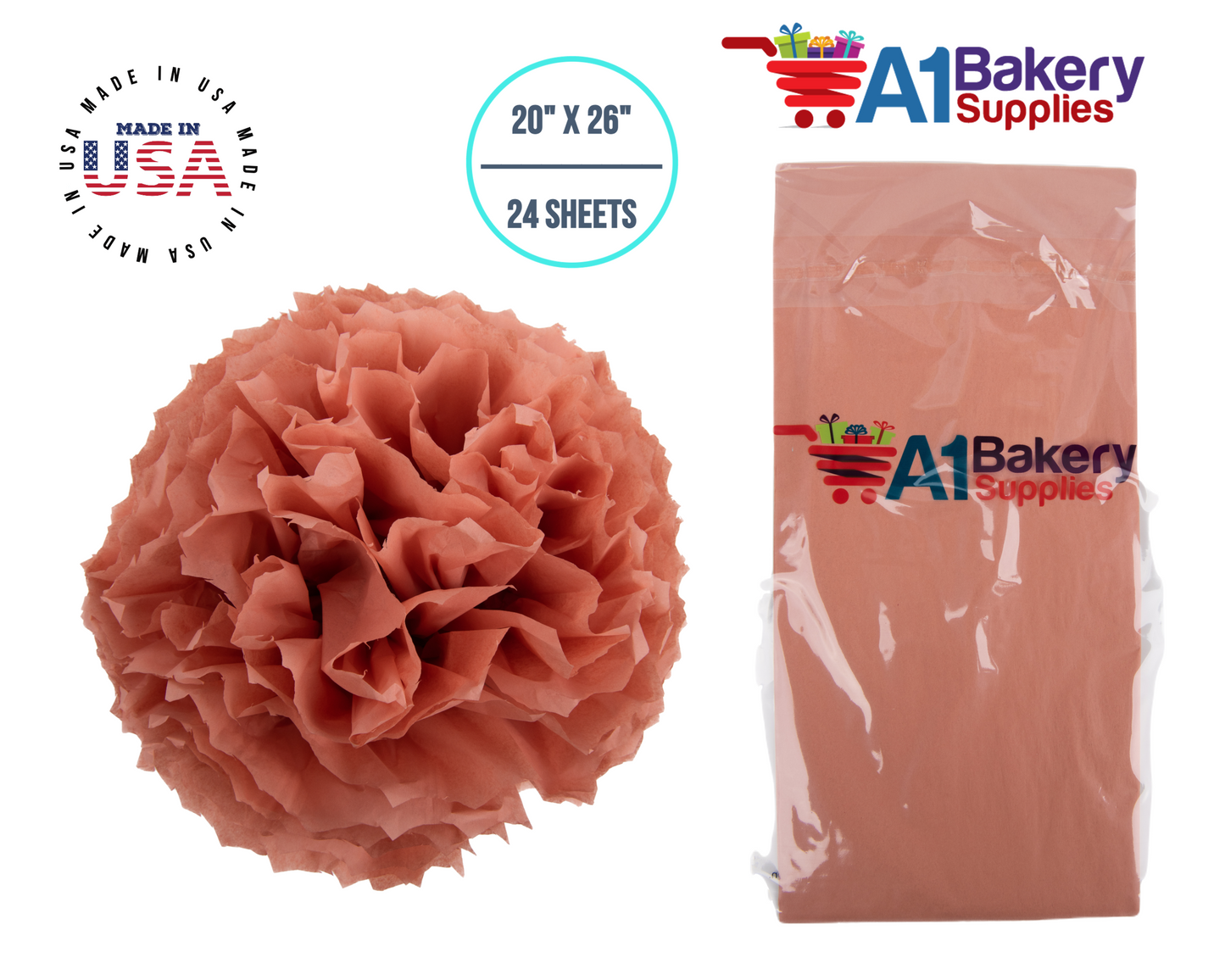 Terra Cotta Tissue Paper Squares Bulk  24 Sheets Premium Gift Wrap and Art Supplies for Birthdays Holidays or Presents by A1 Bakery Supplies Small 20 Inch x 26 Inch