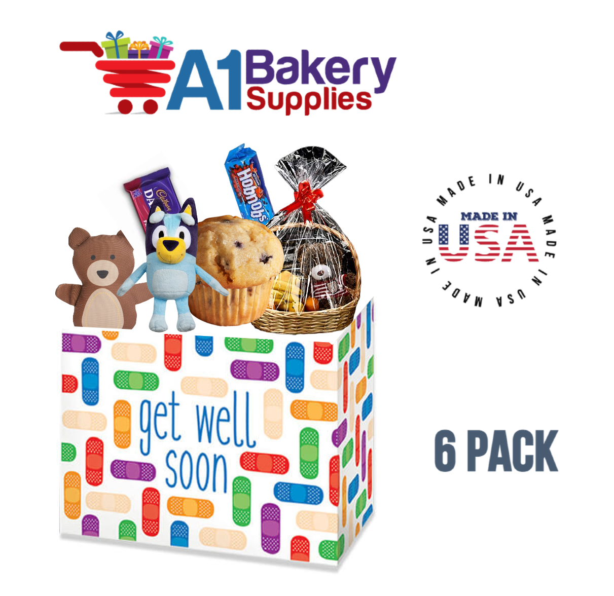 Get Well Soon Basket Box ,Theme Gift Box, Large 10.25 (Length) x 6 (Width) x 7.5 (Height), 6 Pack