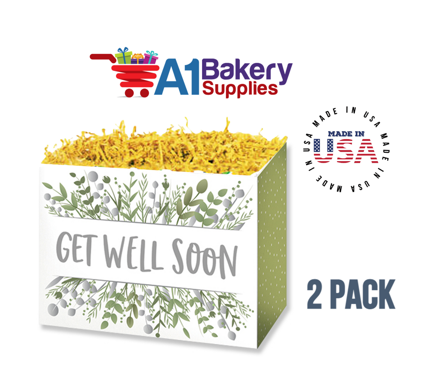 Get Well Greenery Basket Box, Theme Gift Box, Large 10.25 (Length) x 6 (Width) x 7.5 (Height), 2 Pack