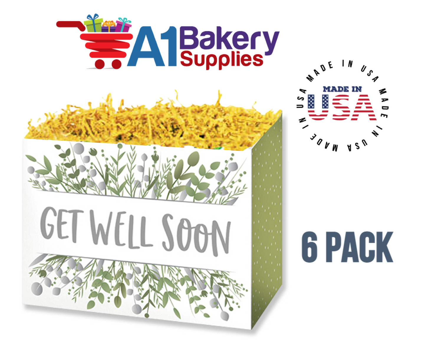 Get Well Greenery Basket Box, Theme Gift Box, Small 6.75 (Length) x 4 (Width) x 5 (Height), 6 Pack