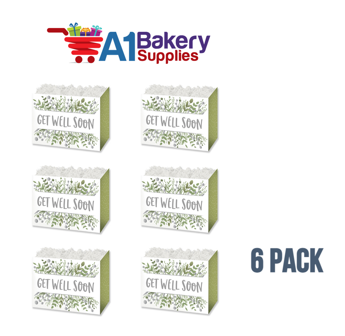 Get Well Greenery Basket Box, Theme Gift Box, Small 6.75 (Length) x 4 (Width) x 5 (Height), 6 Pack