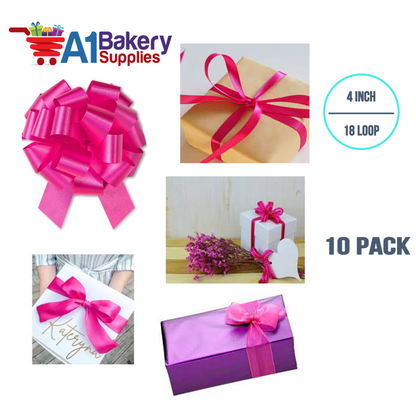 A1BakerySupplies 10 Pieces Pull Bow for Gift Wrapping Gift Bows Pull Bow With Ribbon for Wedding Gift Baskets, 4 Inch 18 Loop in Pink Beauty Flora Satin Color