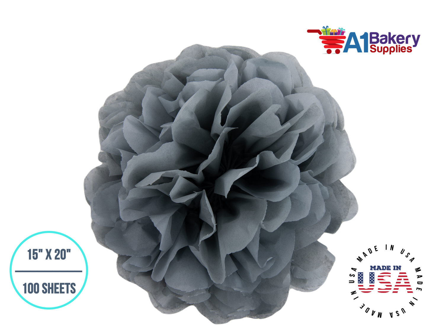 Gray color Gift wrap Tissue Paper 15 Inch x 20 Inch - 100 Sheets