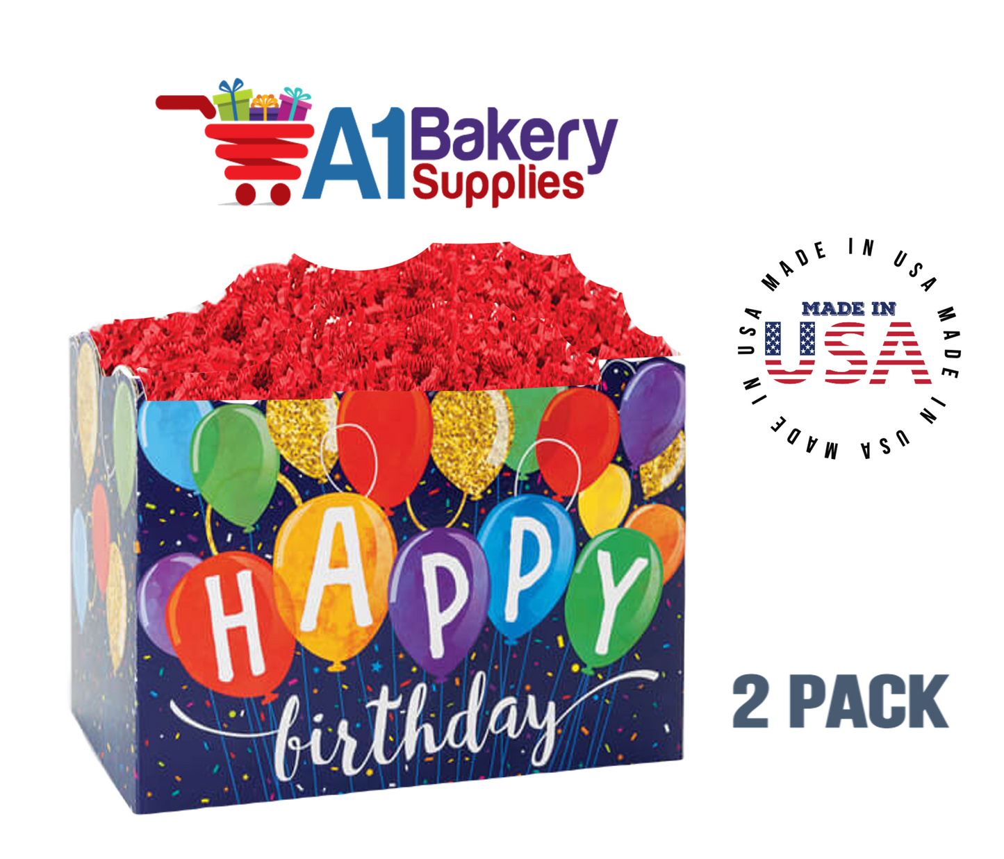 Happy Birthday Balloons Basket Box, Theme Gift Box, Large 10.25 (Length) x 6 (Width) x 7.5 (Height), 2 Pack