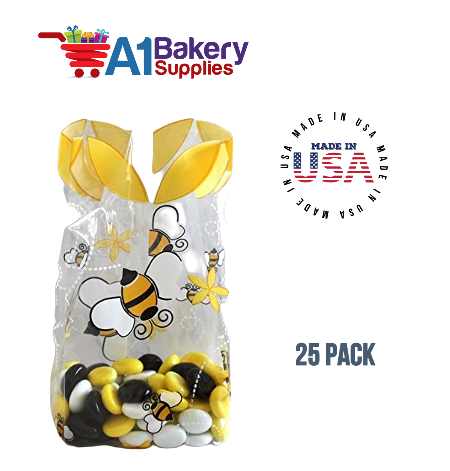 Honey Bees Cello Bags, 25 Pack