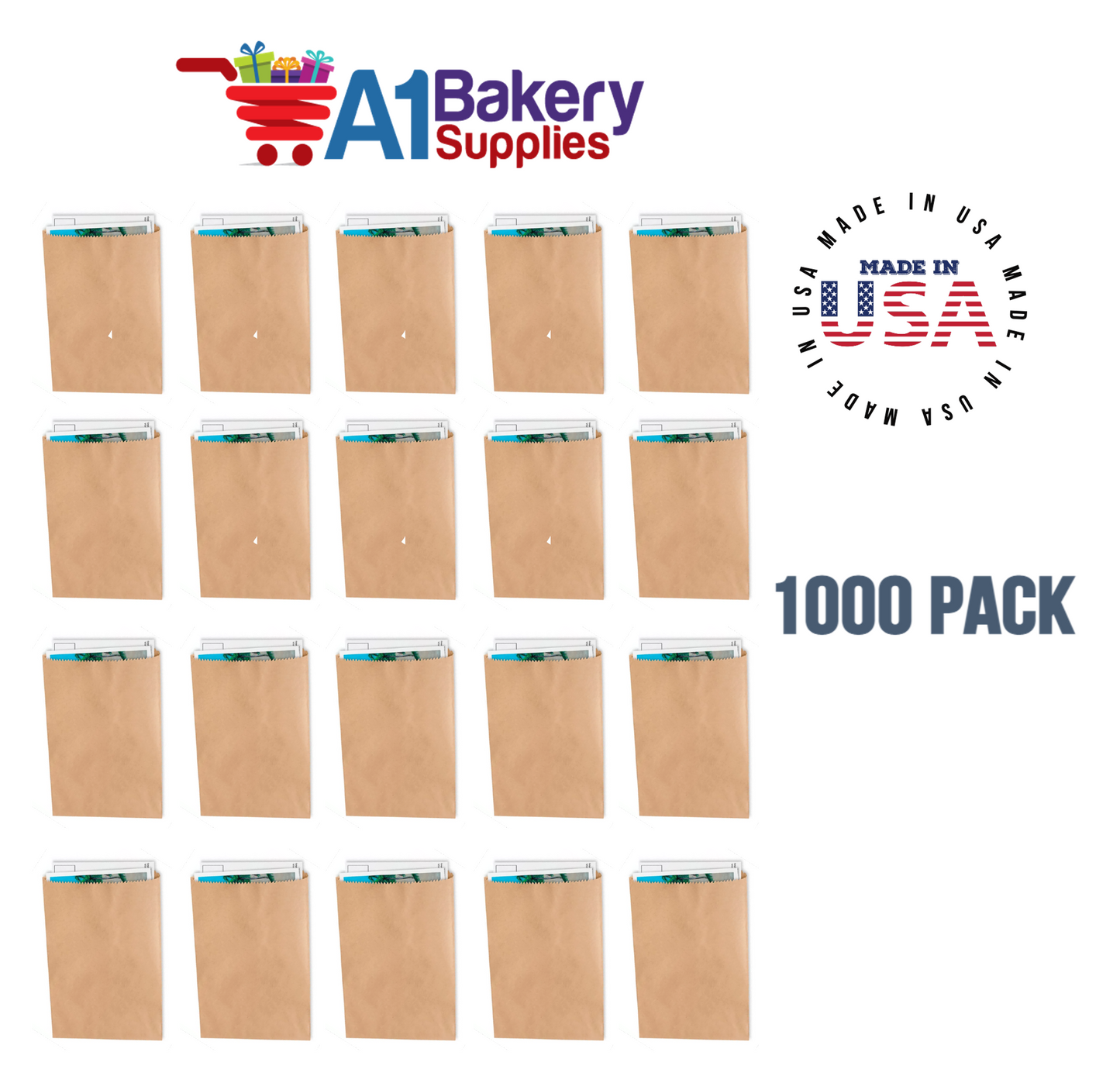 Kraft Flat Merchandise Bags, Medium, 1000 Pack - 5"x7-1/2"