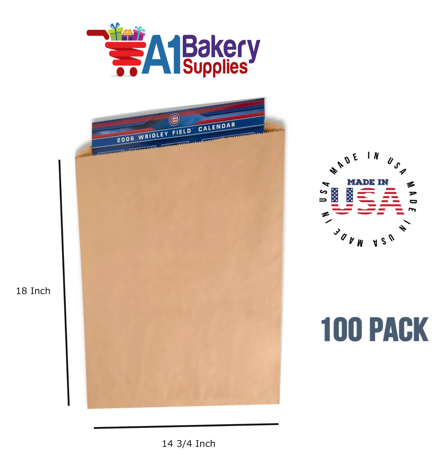 Kraft Flat Merchandise Bags, Small, 100 Pack - 14-3/4"x18"