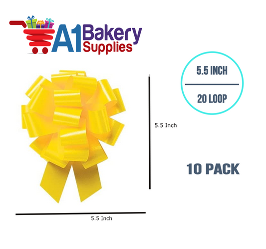 A1BakerySupplies 10 Pieces Pull Bow for Gift Wrapping Gift Bows Pull Bow With Ribbon for Wedding Gift Baskets, 5.5 Inch 20 Loop in  Yellow Color