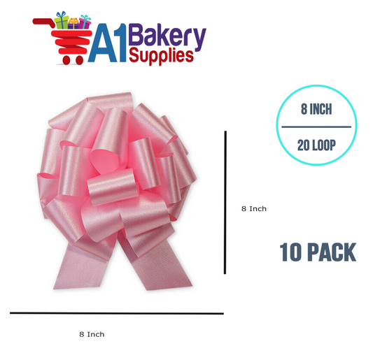 A1BakerySupplies 10 Pieces Pull Bow for Gift Wrapping Gift Bows Pull Bow With Ribbon for Wedding Gift Baskets, 8 Inch 20 Loop in Pink Flora Satin Color