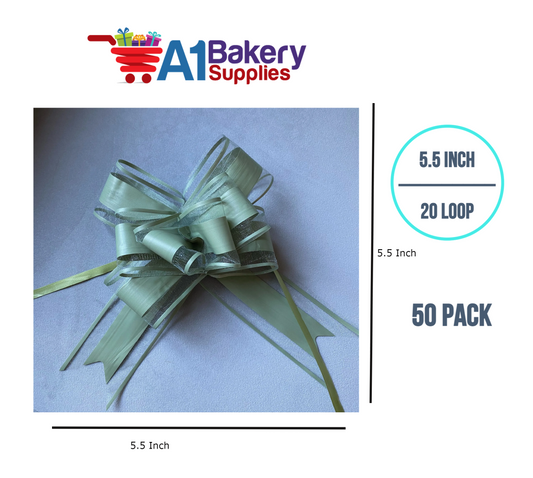 A1BakerySupplies 50 Pieces Pull Bow for Gift Wrapping Gift Bows Pull Bow With Ribbon for Wedding Gift Baskets, 5.5 Inch 20 Loop in Sage Color