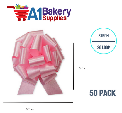 A1BakerySupplies 50 Pieces Pull Bow for Gift Wrapping Gift Bows Pull Bow With Ribbon for Wedding Gift Baskets, 8 Inch 20 Loop in Pink Flora Satin Color