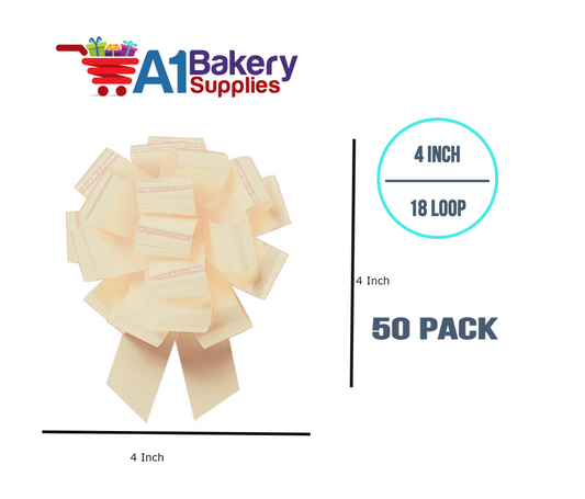 A1BakerySupplies 50 Pieces Pull Bow for Gift Wrapping Gift Bows Pull Bow With Ribbon for Wedding Gift Baskets, 4 Inch 18 Loop Ivory Eggshell Flora Satin Color