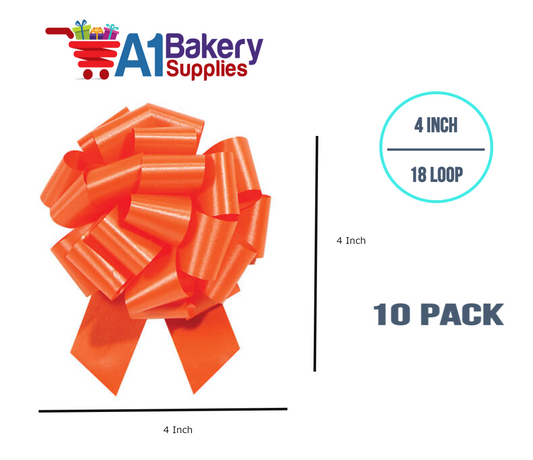 A1BakerySupplies 10 Pieces Pull Bow for Gift Wrapping Gift Bows Pull Bow With Ribbon for Wedding Gift Baskets, 4 Inch 18 Loop Tropical Orange Flora Satin Color