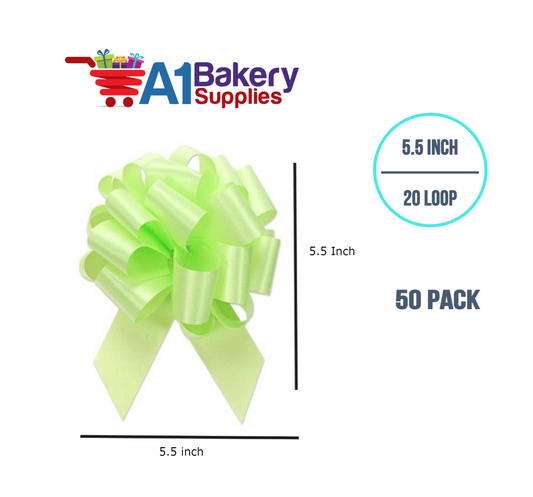 A1BakerySupplies 50 Pieces Pull Bow for Gift Wrapping Gift Bows Pull Bow With Ribbon for Wedding Gift Baskets, 5.5 Inch 20 Loop in Celery Color