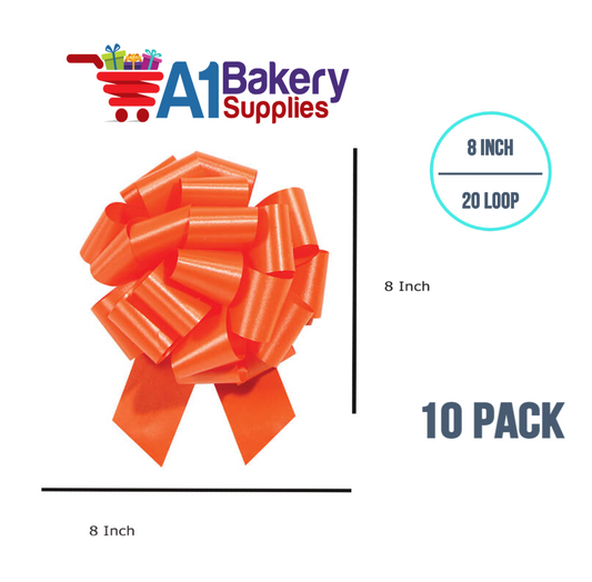 A1BakerySupplies 10 Pieces Pull Bow for Gift Wrapping Gift Bows Pull Bow With Ribbon for Wedding Gift Baskets, 8 Inch 20 Loop Tropical Orange Flora Satin Color