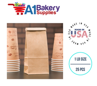 1 LB Size Brown No Window Tin Tie Bags 25 PCS  Kraft  Bakery Bags with No Window Resealable Tin Tie Tab Lock Poly-Lined Bags Kraft Paper Bags for Cookies, Coffee