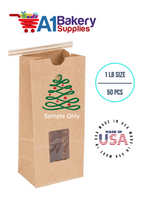 1 LB Size Brown Square Window Tin Tie Bags 50 PCS  Kraft  Bakery Bags with Square Window Resealable Tin Tie Tab Lock Poly-Lined Bags Kraft Paper Bags for Cookies, Coffee