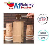 1 LB Size Brown No Window Tin Tie Bags 50 PCS Kraft  Bakery Bags with No Window Resealable Tin Tie Tab Lock Poly-Lined Bags Kraft Paper Bags for Cookies, Coffee