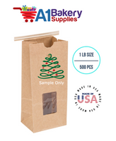 1 LB Size Brown Square Window Tin Tie Bags 500 PCS Kraft  Bakery Bags with Square Window Resealable Tin Tie Tab Lock Poly-Lined Bags Brown Paper Bags for Cookies, Coffee