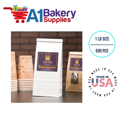 1 LB Size White No Window Tin Tie Bags 500 PCS  White  Bakery Bags with No Window Resealable Tin Tie Tab Lock Poly-Lined Bags White Paper Bags for Cookies, Coffee
