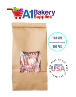 1 LB Size Brown Square Window Tin Tie Bags 500 PCS Kraft  Bakery Bags with Square Window Resealable Tin Tie Tab Lock Poly-Lined Bags Brown Paper Bags for Cookies, Coffee