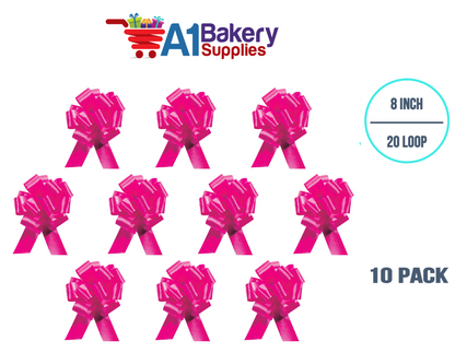 A1BakerySupplies 10 Pieces Pull Bow for Gift Wrapping Gift Bows Pull Bow With Ribbon for Wedding Gift Baskets, 8 Inch 20 Loop in Pink Beauty Flora Satin Color